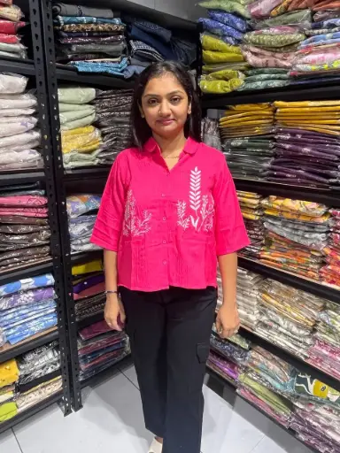 [615XXL] Pink Fern Threadwork shirt top